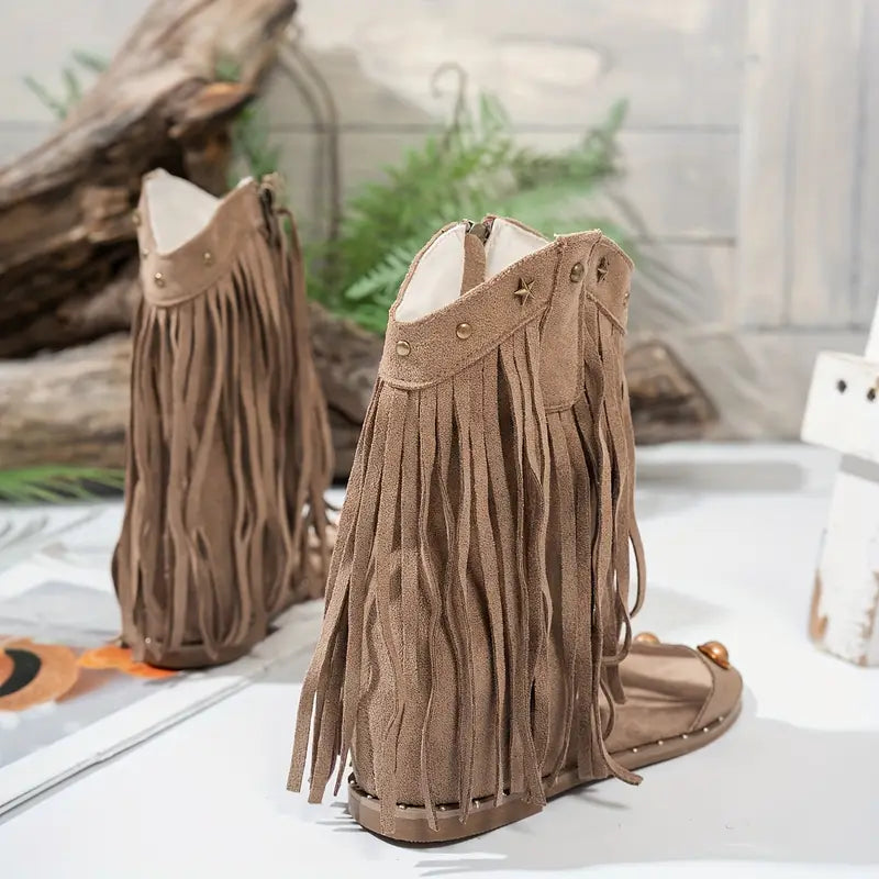 Nicole | Trendige Bohemian Fransen-Knöchelsandalen