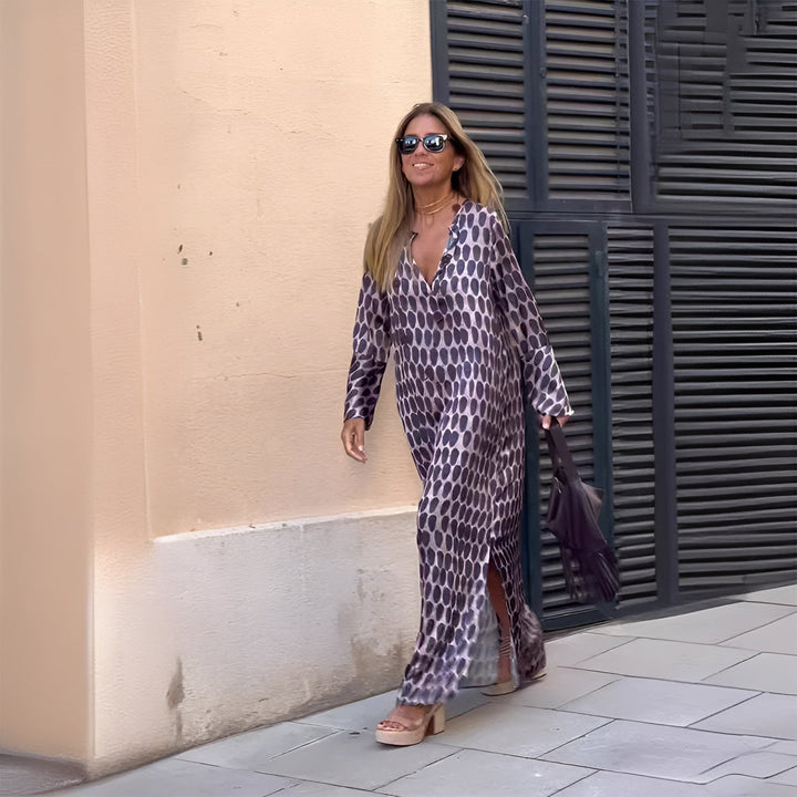 Selene | Maxikleid für Damen mit langen Ärmeln und Print