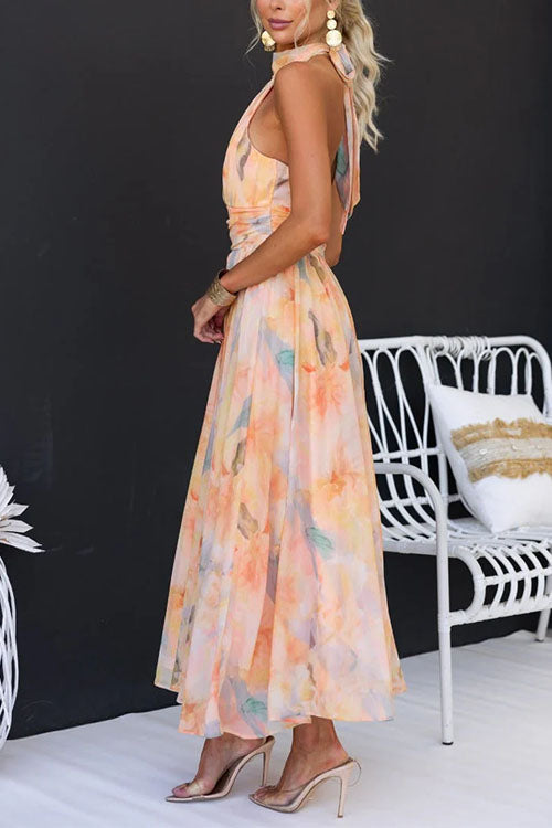 Florentina | Elegant Halter Neck Floral Maxi Dress for Women
