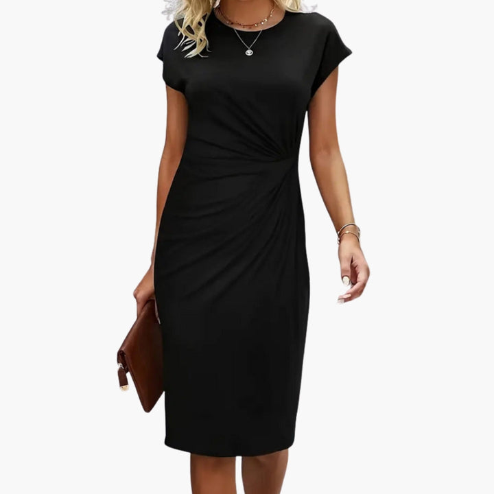 Elmira | Figurbetontes Damen-Midikleid mit Rundhalsausschnitt