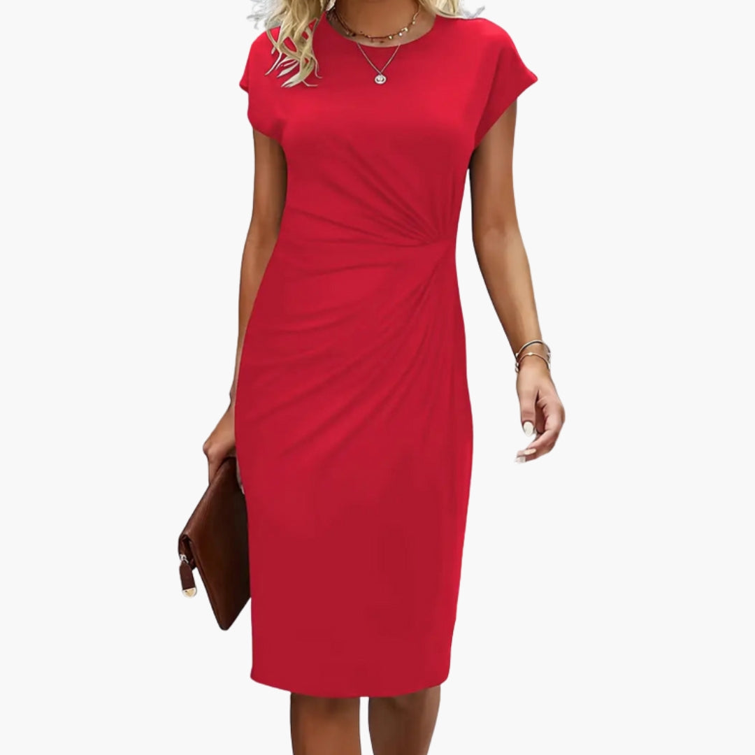 Elmira | Figurbetontes Damen-Midikleid mit Rundhalsausschnitt