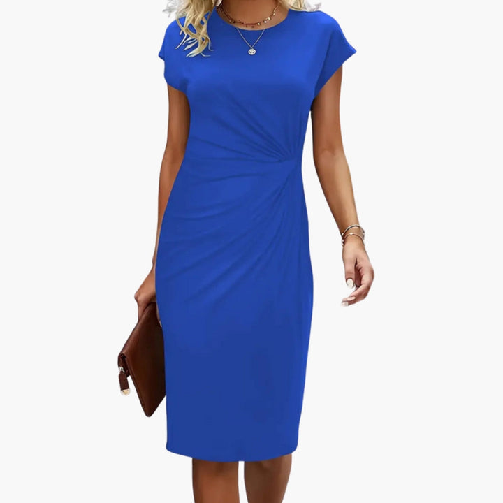 Elmira | Figurbetontes Damen-Midikleid mit Rundhalsausschnitt