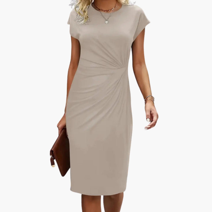 Elmira | Figurbetontes Damen-Midikleid mit Rundhalsausschnitt