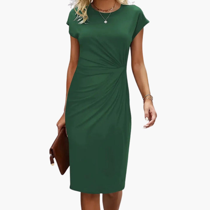 Elmira | Figurbetontes Damen-Midikleid mit Rundhalsausschnitt