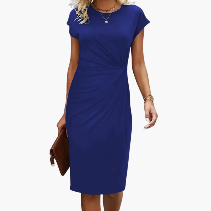 Elmira | Figurbetontes Damen-Midikleid mit Rundhalsausschnitt