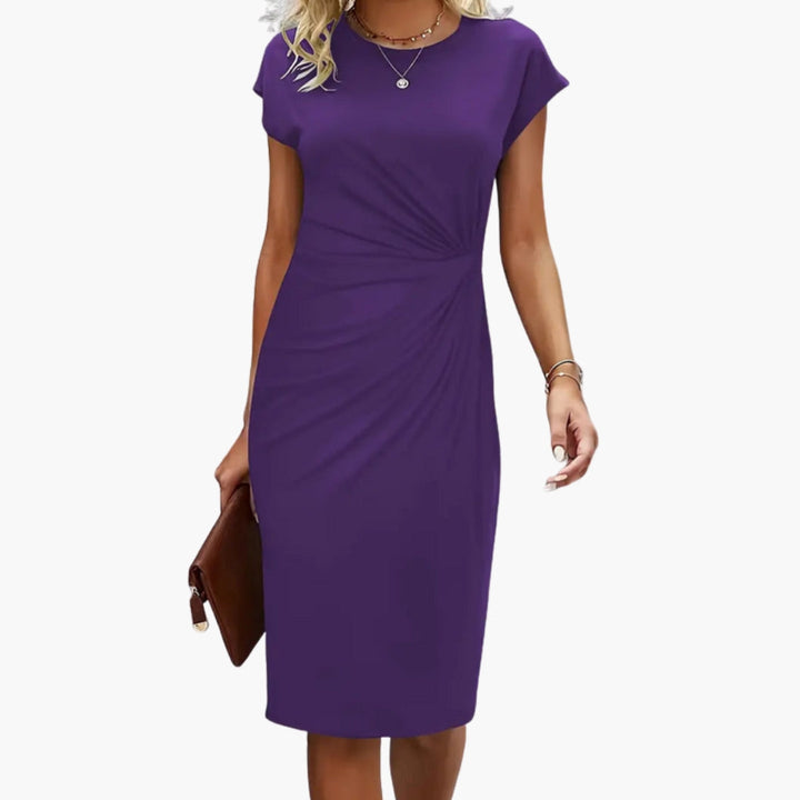 Elmira | Figurbetontes Damen-Midikleid mit Rundhalsausschnitt
