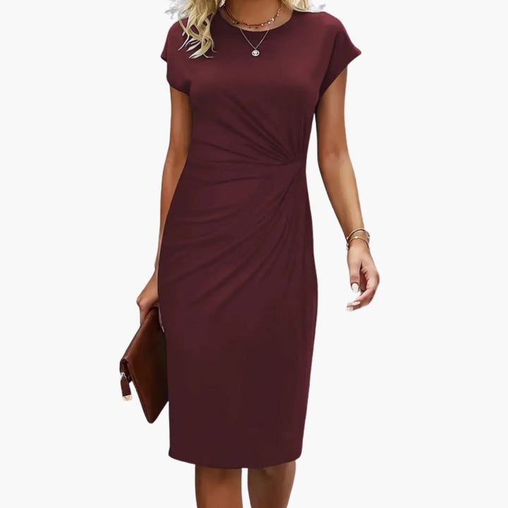 Elmira | Figurbetontes Damen-Midikleid mit Rundhalsausschnitt