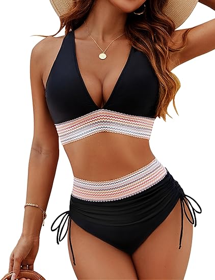 Angelika | Tummy Control and V-Neck High Waisted Bikini Set