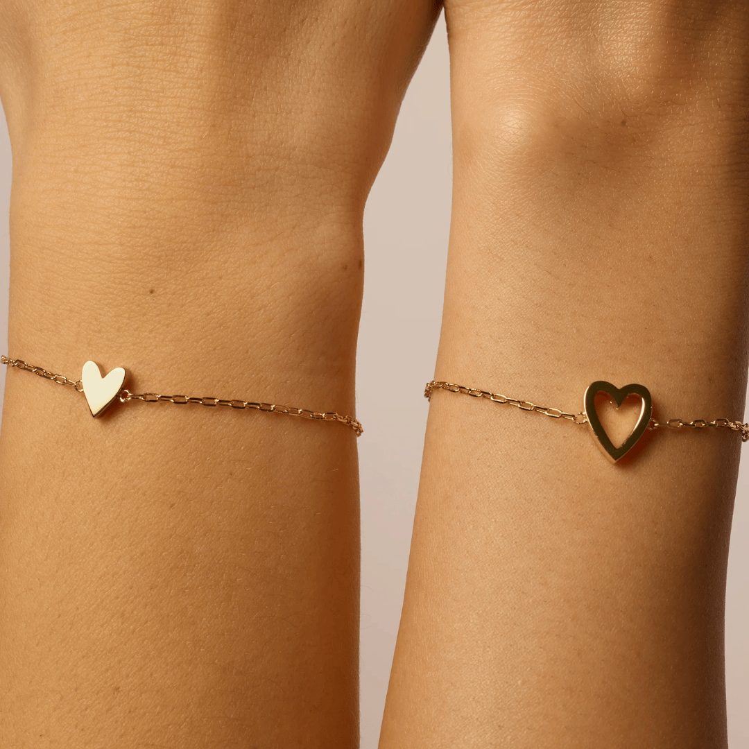 Heart Duo Charm Solitaire Bracelet Set