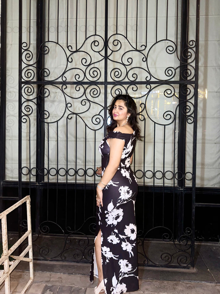 Craftsmiley Midnight Bloom One-Shoulder Maxi Dress