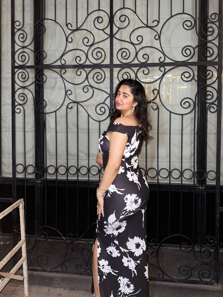 Craftsmiley Midnight Bloom One-Shoulder Maxi Dress