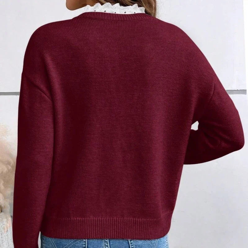 Maya | V-Ausschnitt Pullover mit Spitzenbesatz