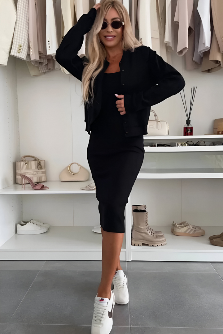 Aureliah | Ribbed Midi Dress &amp; Cropped Cardigan Set