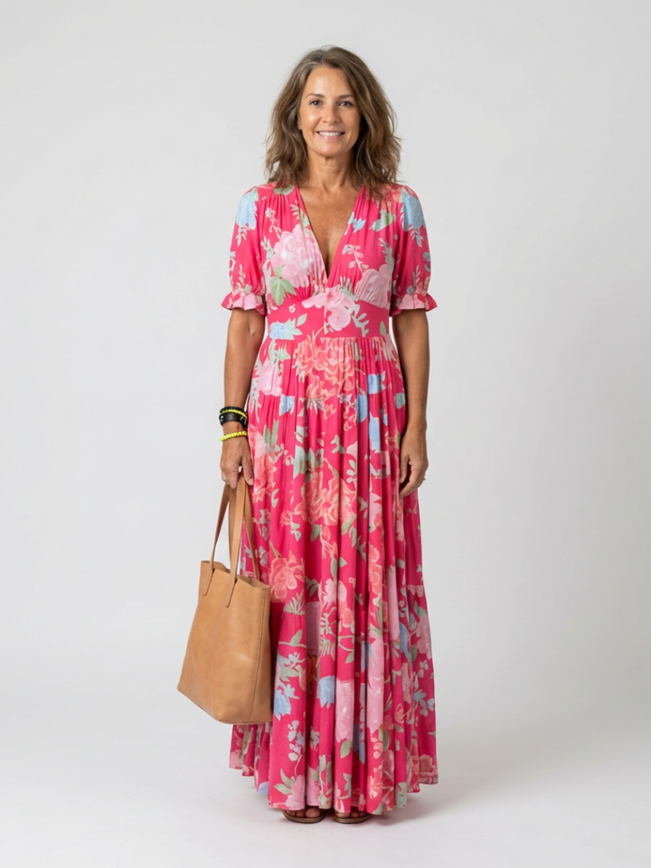 Maya | Lebhaftes und elegantes Midi-Blumenkleid