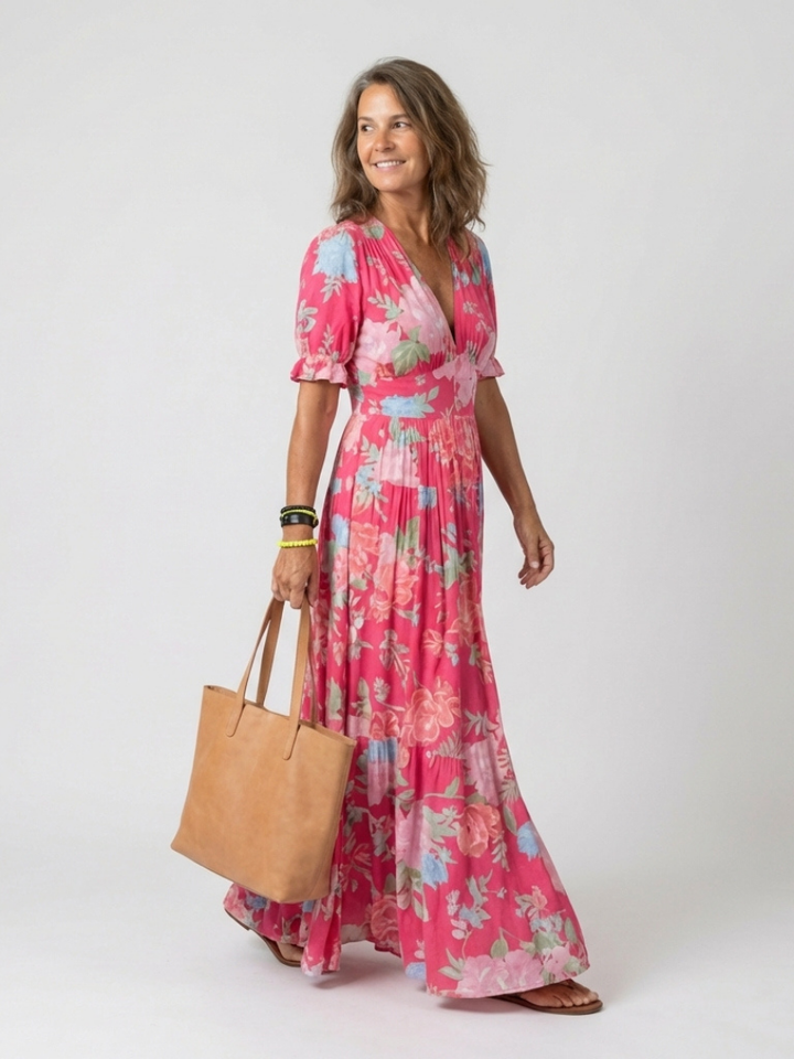 Maya | Lebhaftes und elegantes Midi-Blumenkleid