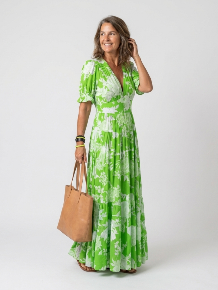 Maya | Lebhaftes und elegantes Midi-Blumenkleid