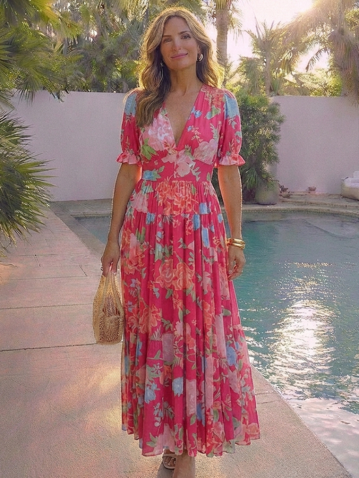 Maya | Lebhaftes und elegantes Midi-Blumenkleid