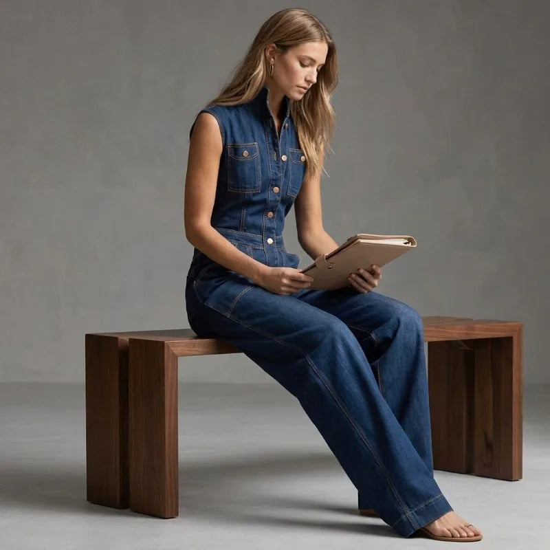 Virelle | Utility-Jumpsuit aus Denim mit weitem Bein