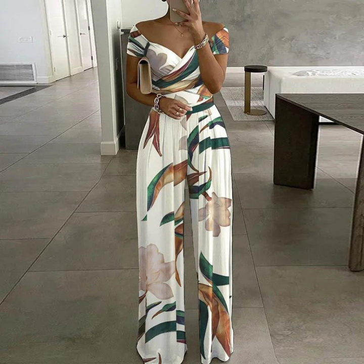 Luna | Off-Shoulder Blumen-Jumpsuit mit weitem Bein