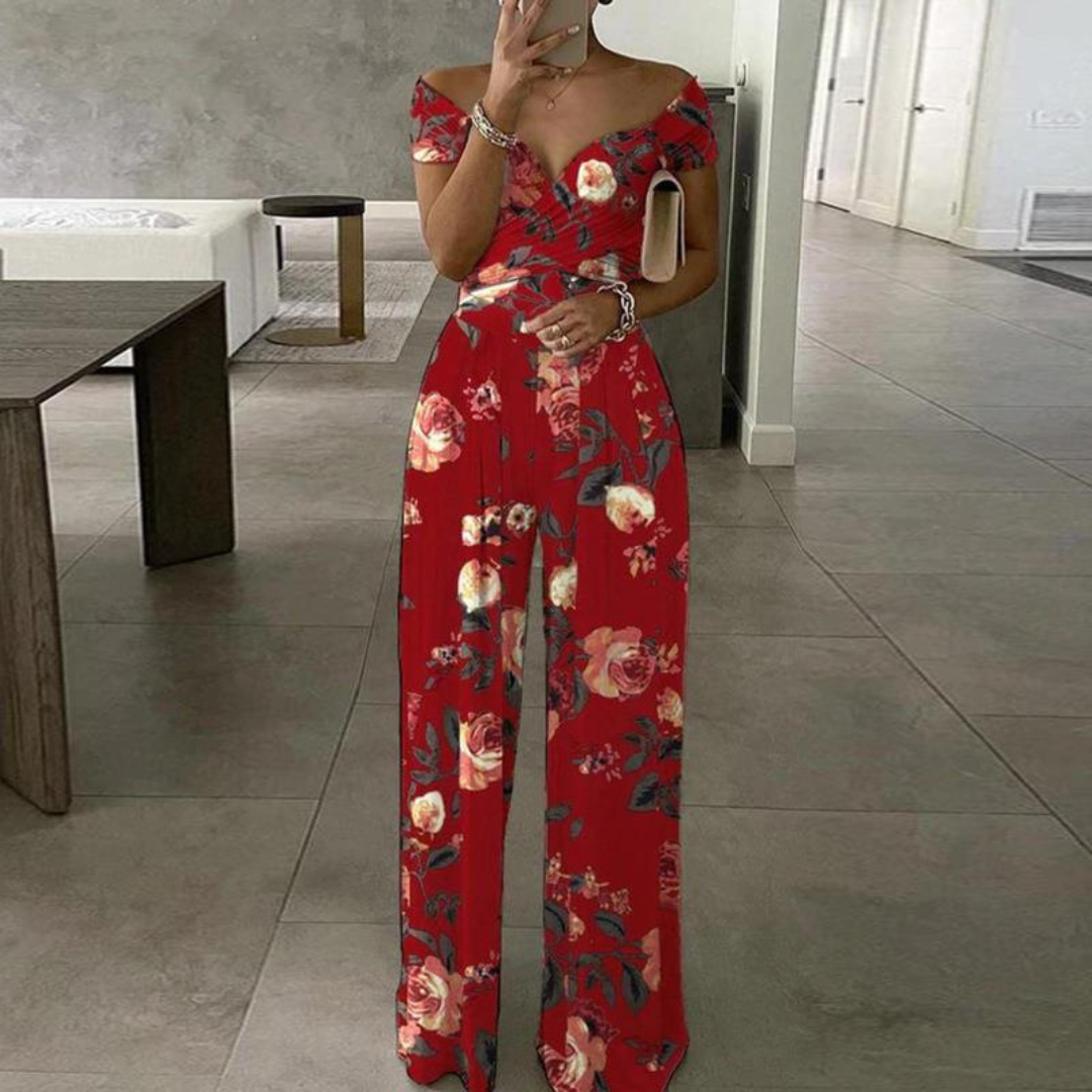 Luna | Off-Shoulder Blumen-Jumpsuit mit weitem Bein
