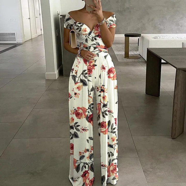 Luna | Off-Shoulder Blumen-Jumpsuit mit weitem Bein