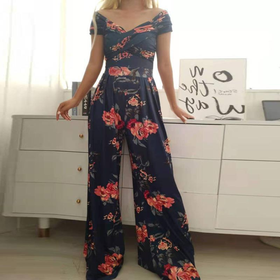 Luna | Off-Shoulder Blumen-Jumpsuit mit weitem Bein