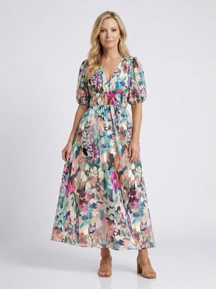 Luna | Strahlendes und vielseitiges florales Midikleid