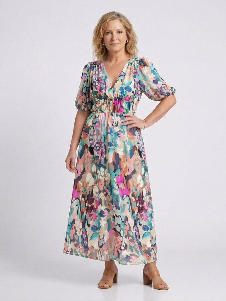 Luna | Strahlendes und vielseitiges florales Midikleid
