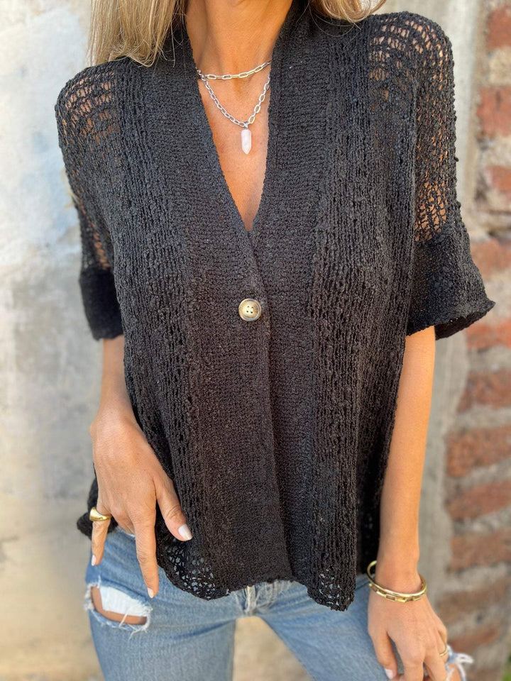 Elise | Elegant Knitted V-Neck Top with Button Detail top