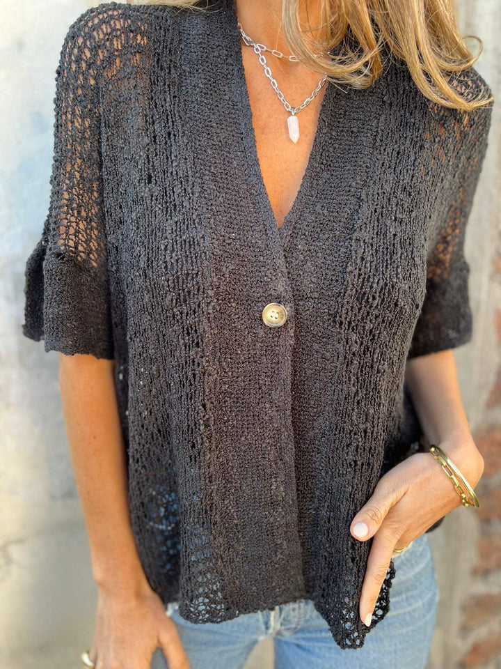 Elise | Elegant Knitted V-Neck Top with Button Detail top