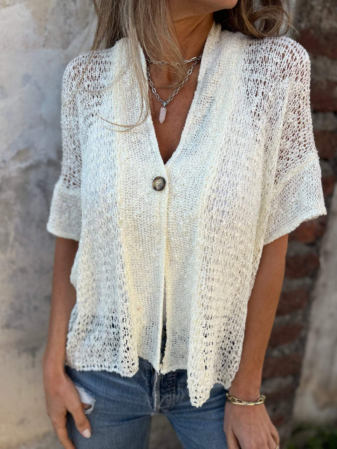 Elise | Elegant Knitted V-Neck Top with Button Detail top