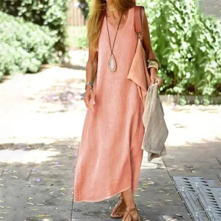 Selene | Elegant Linen Look Maxi Dress