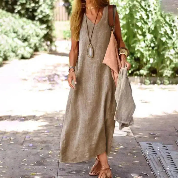 Selene | Elegant Linen Look Maxi Dress