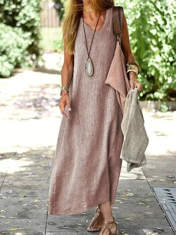Selene | Elegant Linen Look Maxi Dress