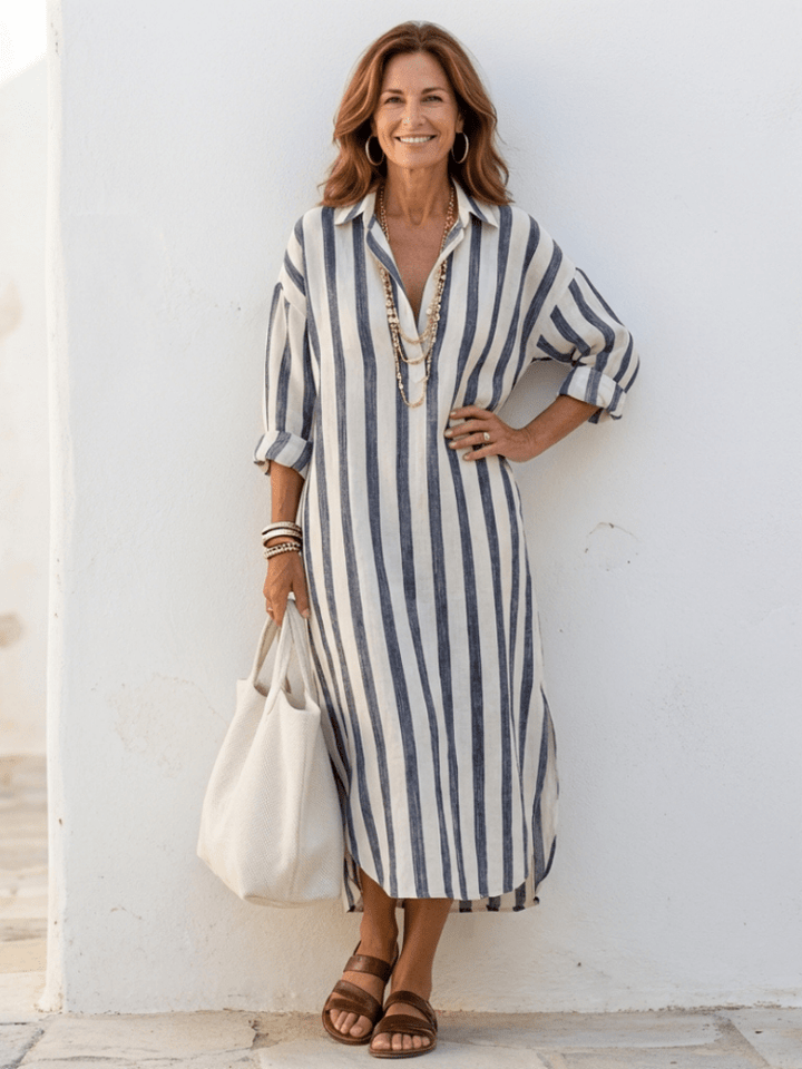 Elowen | Striped Shirt Midi Dress for Women
