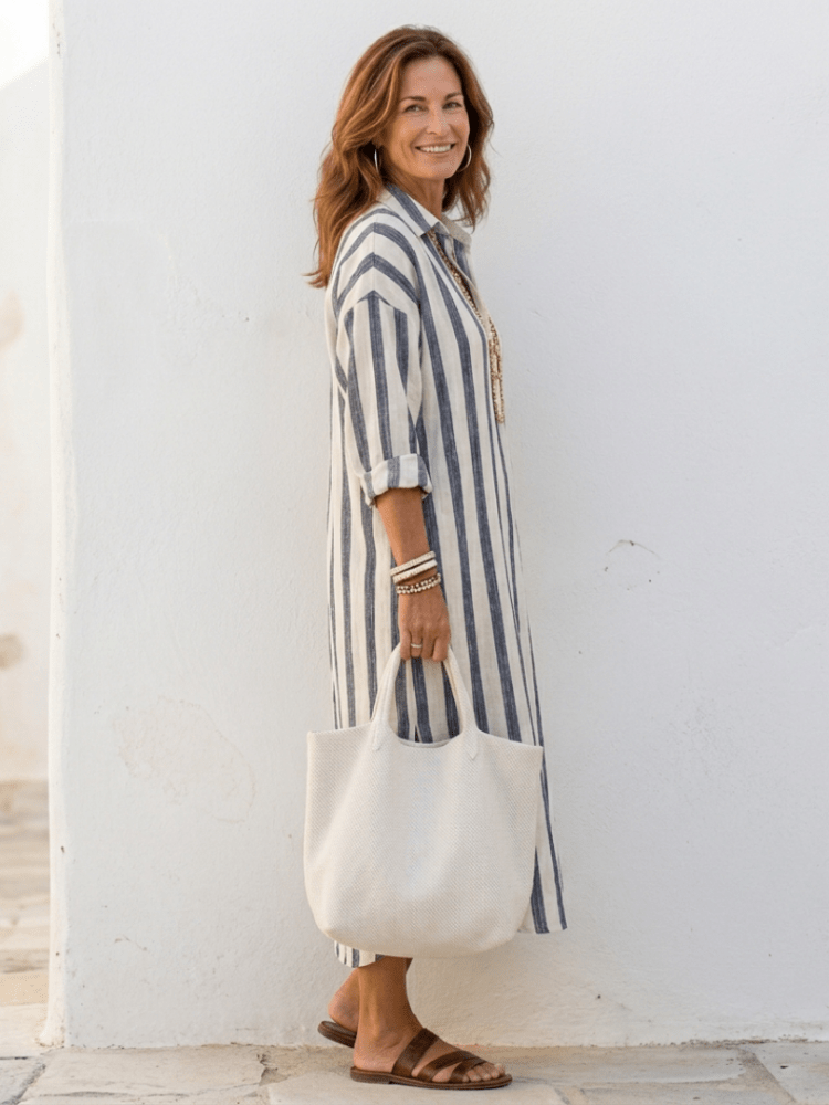 Elowen | Striped Shirt Midi Dress for Women