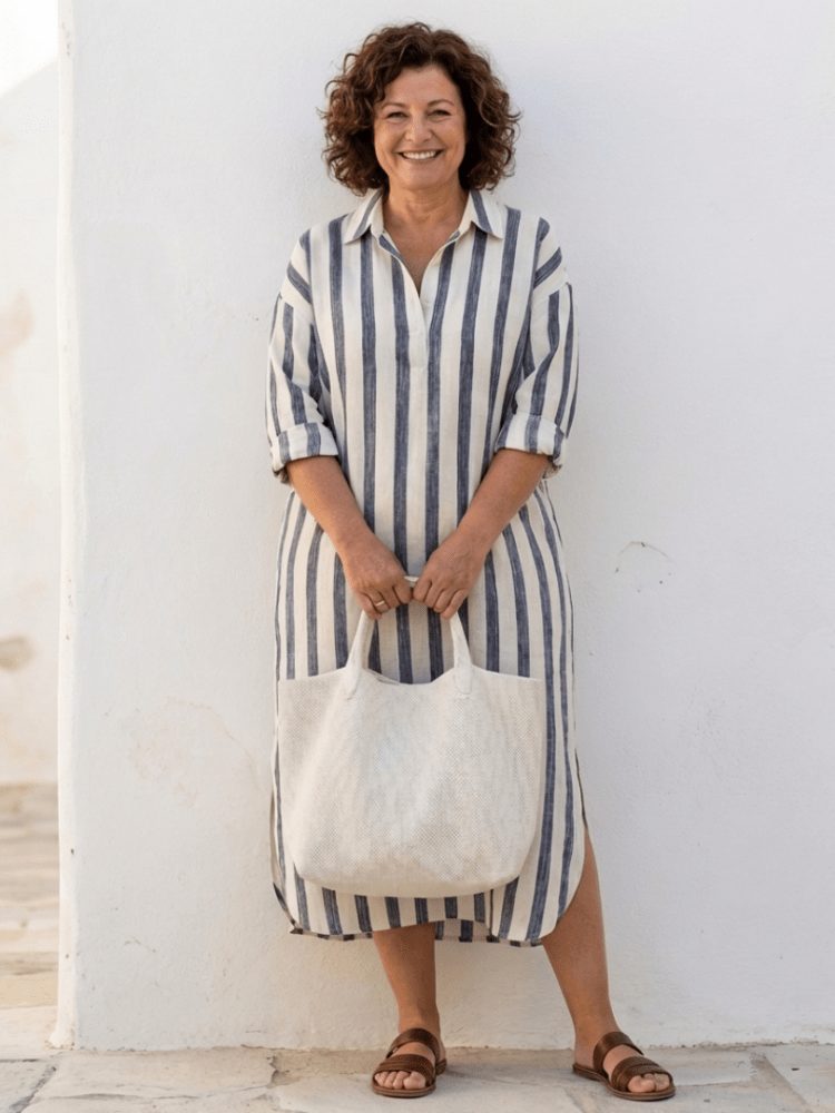 Elowen | Striped Shirt Midi Dress for Women