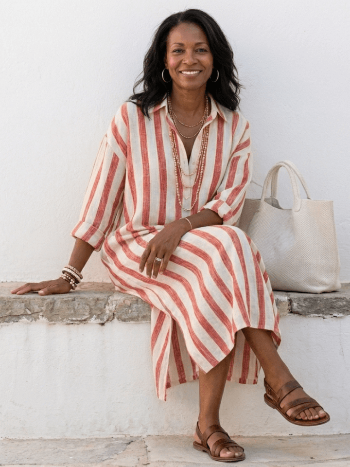 Elowen | Striped Shirt Midi Dress for Women