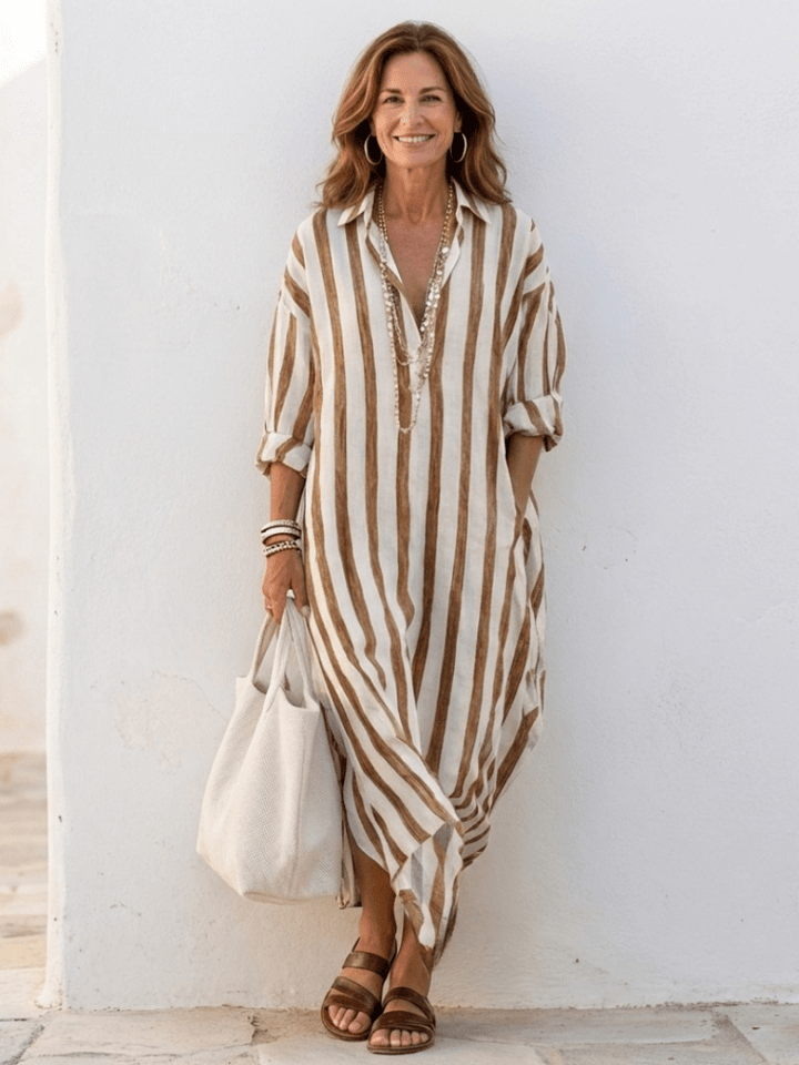 Elowen | Striped Shirt Midi Dress for Women