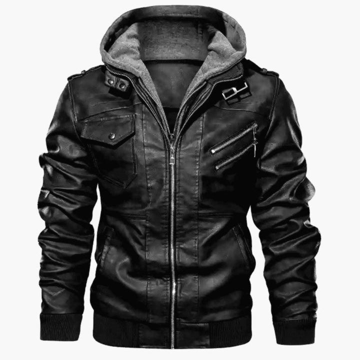 Danny | Stylische &amp; bequeme Lederjacke mit Kapuze