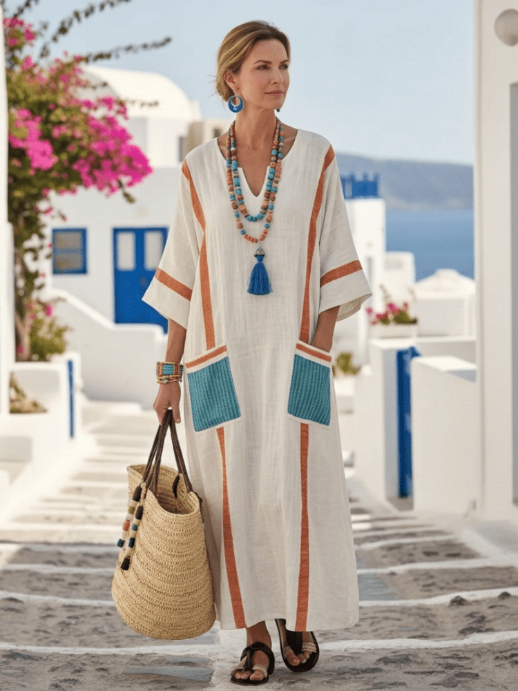 Celestia | Elegant V-Neck Maxi Dress with Pockets