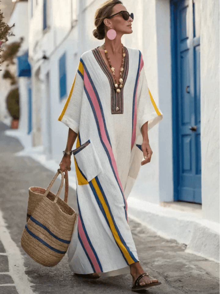 Celestia | Elegant V-Neck Maxi Dress with Pockets