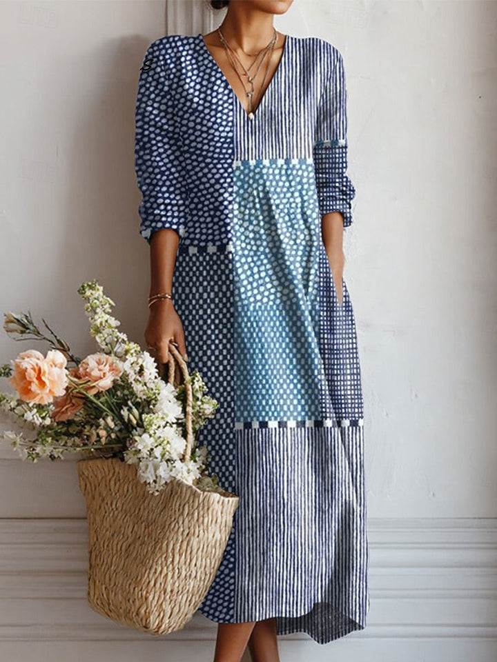 Elarisse | Elegant Floral V-Neck Long Sleeve Midi Dress