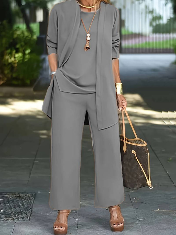 Velmora | Round Neck Three-Piece Wide-Leg Women’s Set