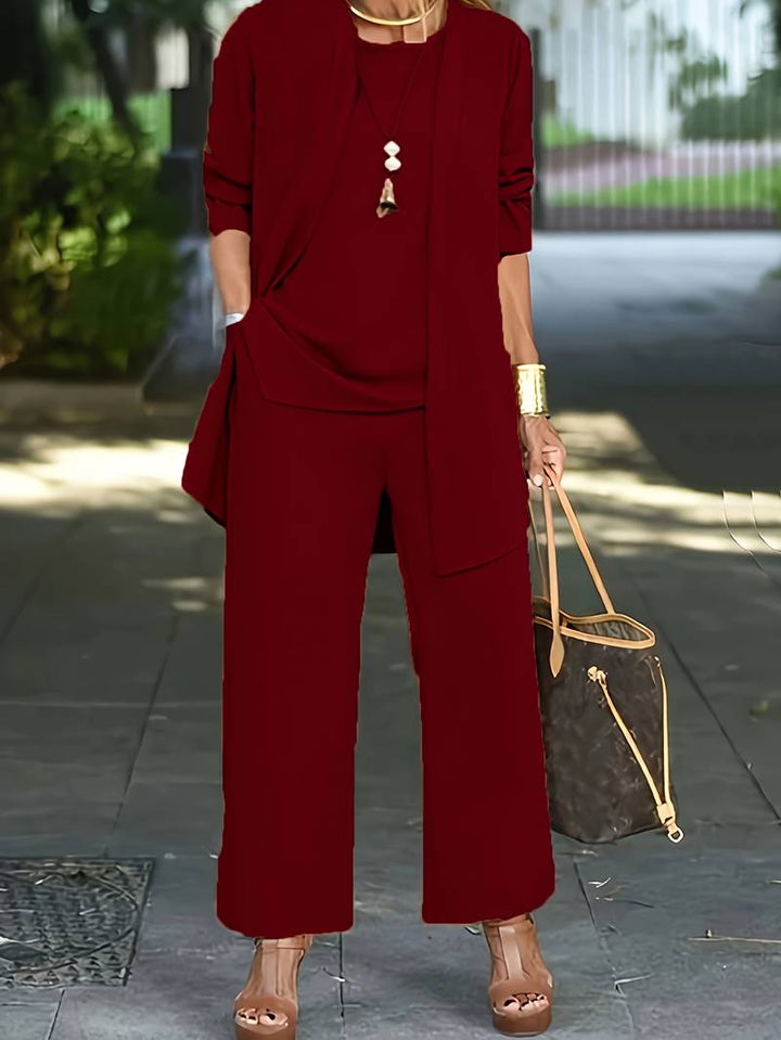 Velmora | Round Neck Three-Piece Wide-Leg Women’s Set
