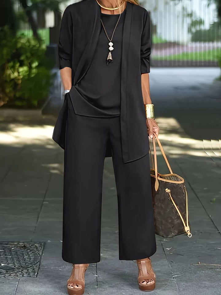 Velmora | Round Neck Three-Piece Wide-Leg Women’s Set