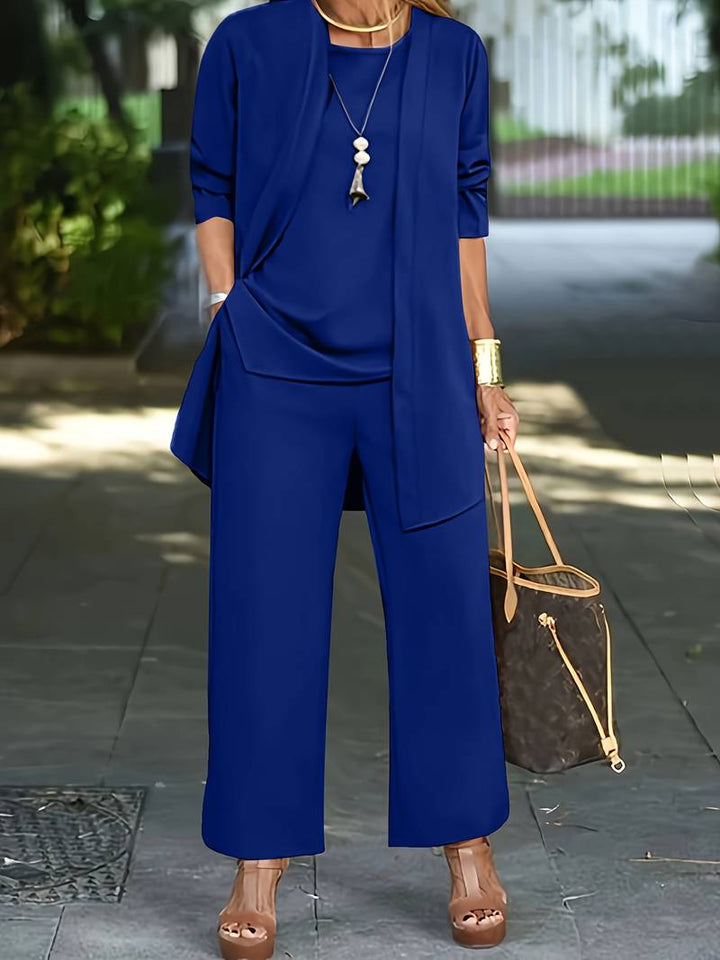 Velmora | Round Neck Three-Piece Wide-Leg Women’s Set
