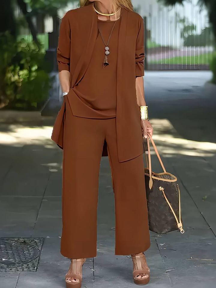 Velmora | Round Neck Three-Piece Wide-Leg Women’s Set