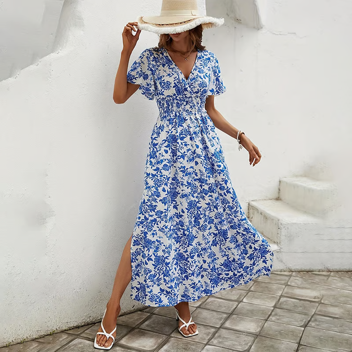 Isadora | Geblümtes Maxikleid für Damen mit V-Ausschnitt