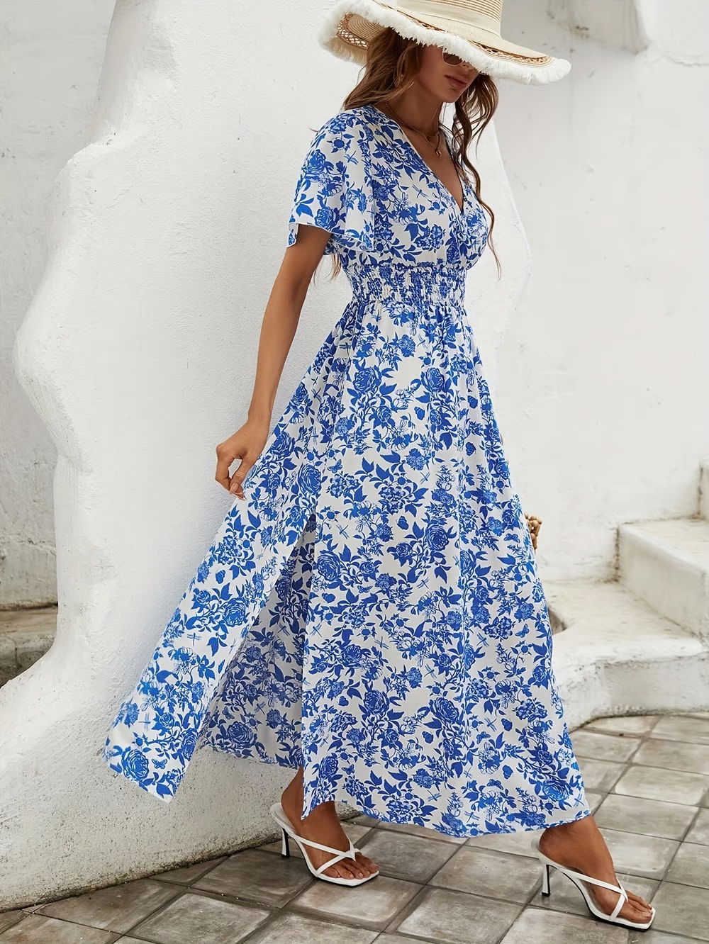 Isadora | Geblümtes Maxikleid für Damen mit V-Ausschnitt